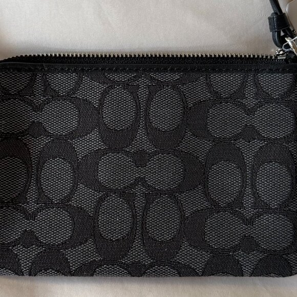 COACH Signature Double Zip Black/Grey Wristlet - Picture 5 of 7
